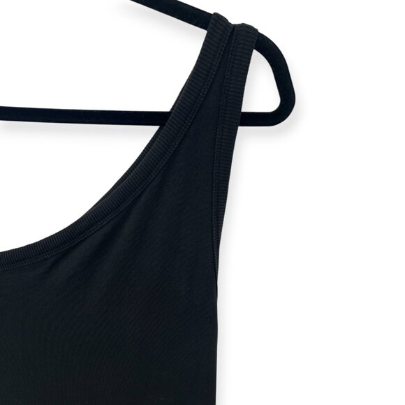 NWOT Ninety Percent Black Stretch Asymmetric Strap Dress | One-Shoulder Dress - Picture 5 of 10